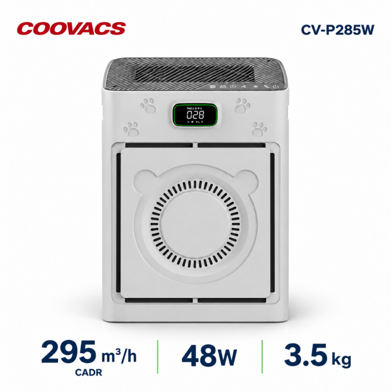 COOVACS CV-P285W Smart Pet Air Purifier COOVACS CV-P285W smart pet air purifier with LED display, paw-pattern front panel and 295 m³/h particle CADR