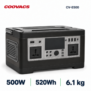 COOVACS CV-E500 500W Portable Power Station COOVACS CV-E500 500W portable power station with 520Wh battery, front and side view